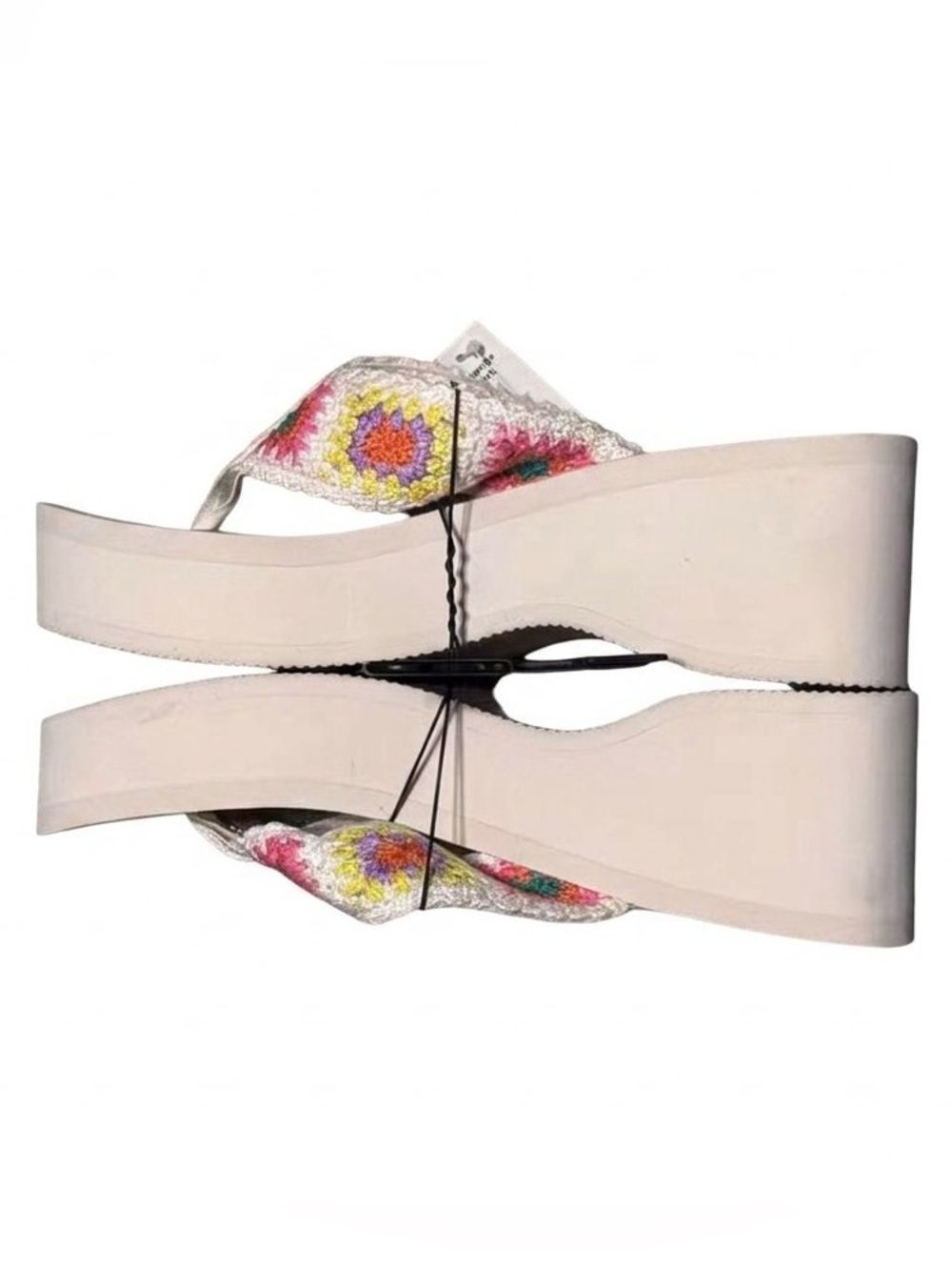 No Boundaries Boho Crochet Granny Square Platform Wedge Sandals Size 10 NWT
